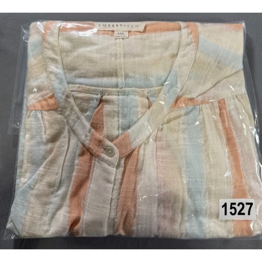Love‎ Stitch Blouse Women Medium Large Multicolor Striped Crew Neck Lightweight - Picture 15 of 15